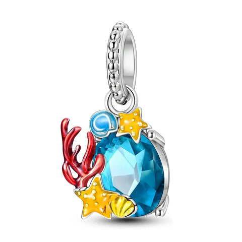 Blue Topaz And Coral Starfish Charm - Blue Topaz And Coral With Starfish Pandora Charm