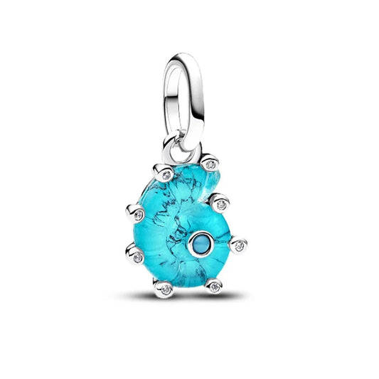 Pandora Blue Turquoise Stone With Silver Plated Base Charm Cyan Accent