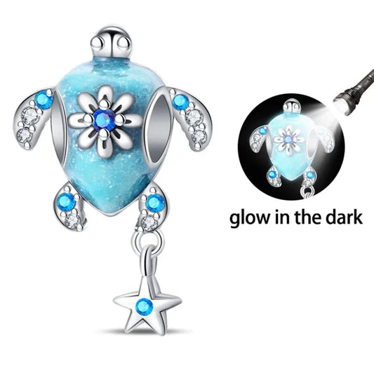 Blue Turtle With Star And Glow In The Dark Charm