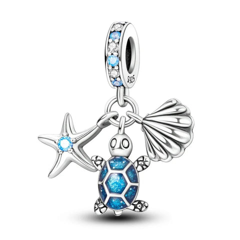 Blue Turtle With Starfish And Sea Shell Pandora Charm
