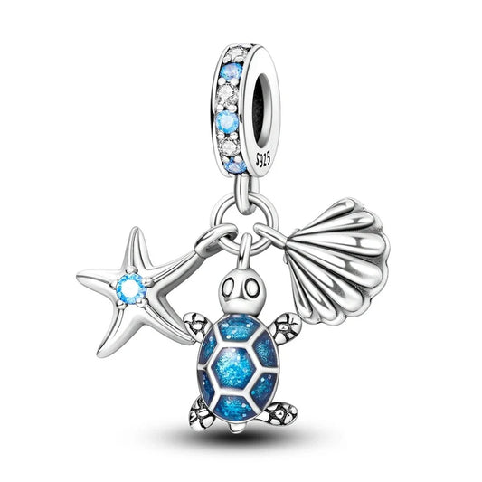 Blue Turtle With Starfish And Sea Shell Pandora Charm