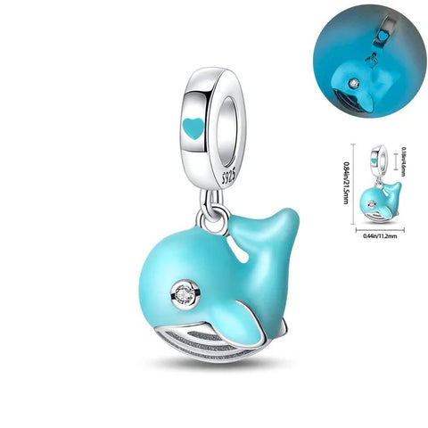 Blue Whale Charm Bracelet - Sterling Silver Enamel Bead - Blue Whale Charm Bracelet - Sterling Silver Enamel Bead