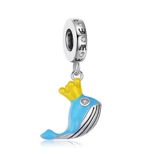 Blue Whale With Crown Charm