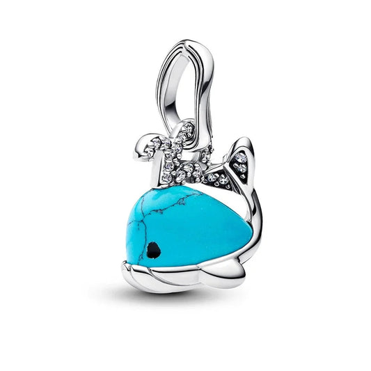 Blue Whale Turquoise Stone Charm Cyan Accent
