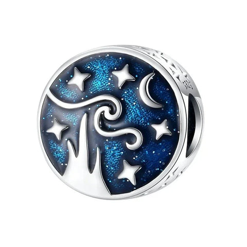 Blue White Star Moon Charm Cyan Accent Charm - Blue White Star Moon Charm Cyan Accent Charm - Compatible with Pandora Bracelets