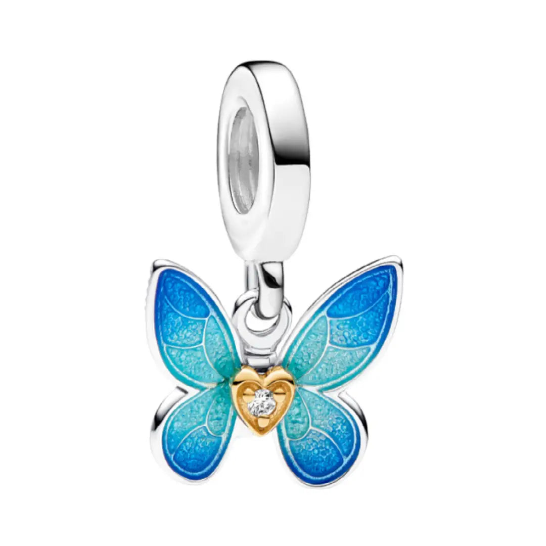 Blue Butterfly Heart Dangle Charm