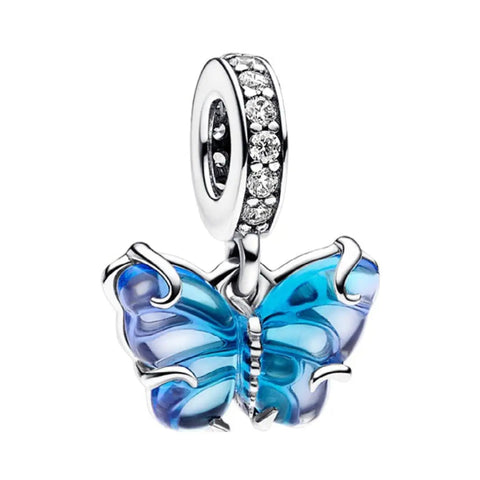 Blue Murano Glass Butterfly Dangle Charm