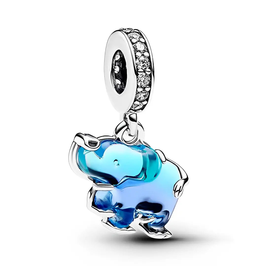 Blue Murano Glass Elephant Dangle Charm