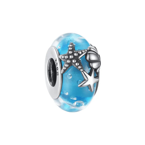 Blue Murano Seashell and Star Fish Glass Charm - Blue Murano Seashell and Star Fish Glass Charm