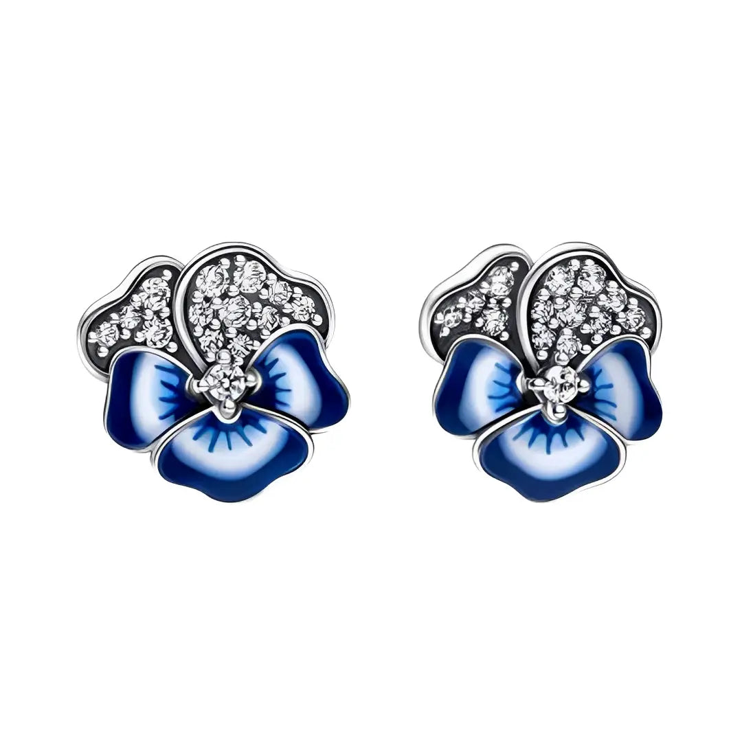 Blue Pansy Stud Earrings