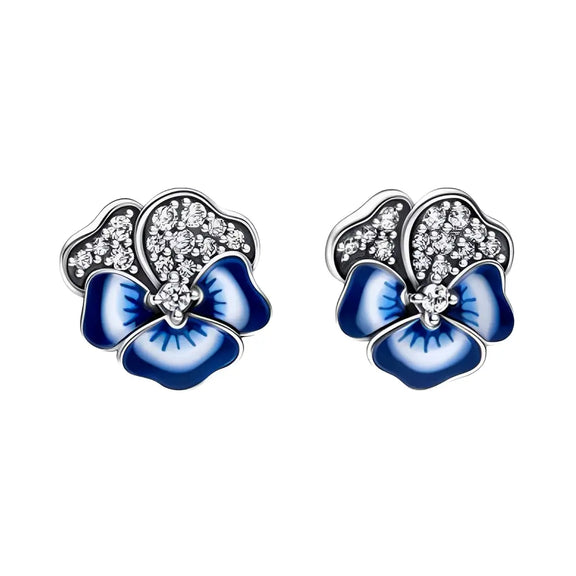 Blue Pansy Stud Earrings - Blue Pansy Stud Earrings