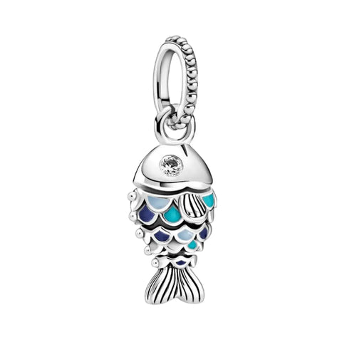 Sterling Silver Blue Fish Charm with Crystals - Sterling Silver Blue Fish Charm with Crystals