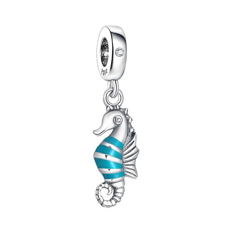 Blue Striped Sea Horse Dangle Charm - Blue Striped Sea Horse Dangle Charm