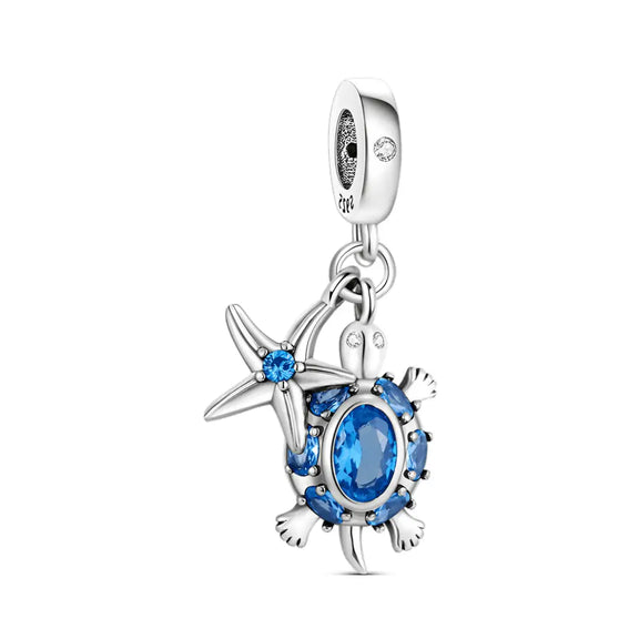 Blue Turtle And Star Dangle Charm - Blue Turtle And Star Dangle Charm