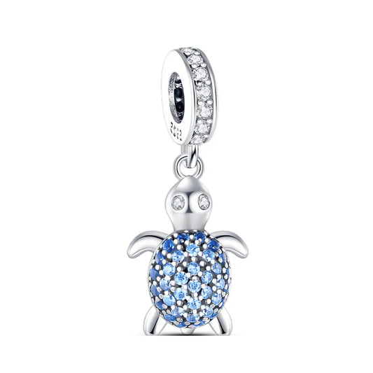 Blue Crystal Sea Turtle Sterling Silver Charm