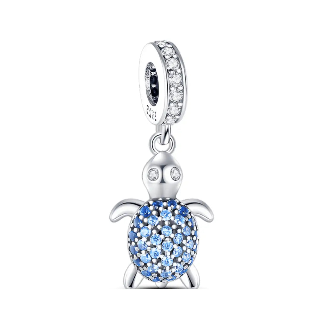 Blue Zircon Turtle Dangle Charm