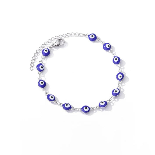 Evil Eye Charm Ankle Bracelet Silver Chain