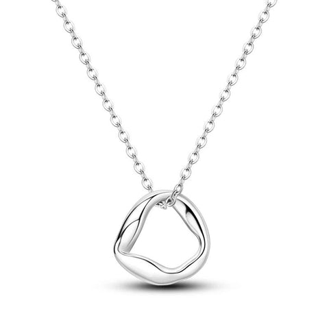 Minimalist Geometric Pendant Necklace in Sterling Silver - Minimalist Silver Abstract Circle Pendant Necklace