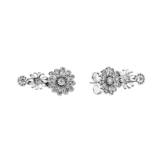 Sterling silver boho chic stud earrings with floral design, featuring an intricate and elegant look.
