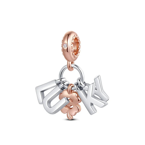 Sterling Silver Lucky Charm with Rose Gold Accents - Silver lucky charm with rose gold clover accents, perfect for Pandora bracelet charms.