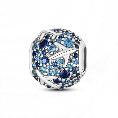 Sterling Silver Airplane Charm with Blue Crystals - Sterling Silver Airplane Charm with Blue Crystals