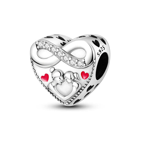 Sterling Silver Infinity Love Charm with Red Accents - Sterling Silver Infinity Love Charm with clear crystals and red accents