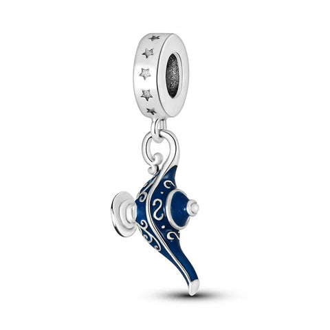 Sterling Silver Magic Lamp Charm with Blue Enamel - Sterling Silver Magic Lamp Charm with blue enamel
