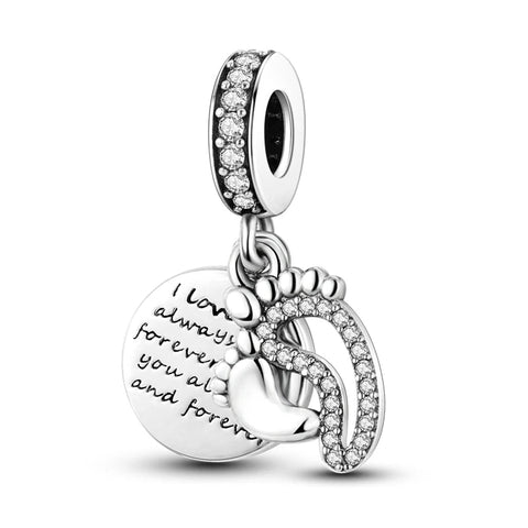Sterling Silver Baby Footprint Charm with Crystal Accents - Sterling Silver Baby Footprint Charm with Crystal Accents