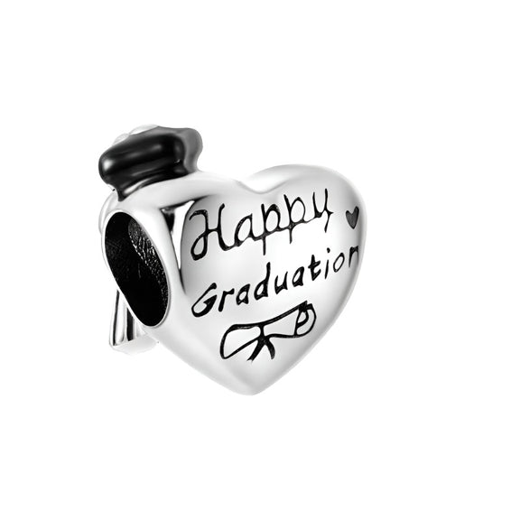 Sterling Silver Happy Graduation Charm - Sterling Silver Happy Graduation Heart Charm