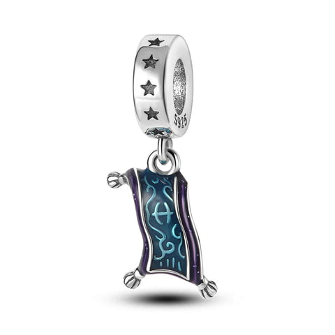 Sterling Silver Magic Carpet Charm with Enamel - Sterling Silver Magic Carpet Charm with blue and purple enamel