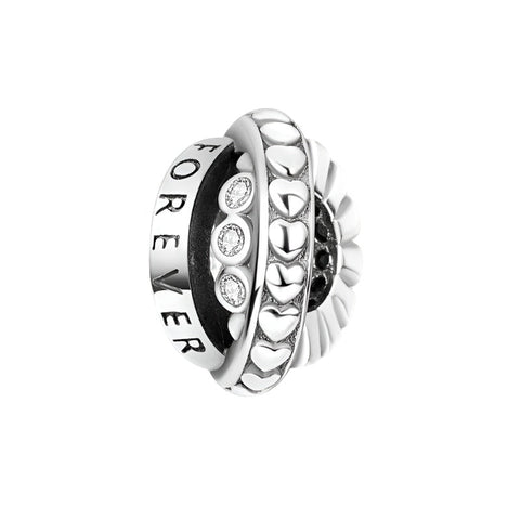 Sterling Silver Forever Love Charm with Crystals and Hearts - Sterling Silver Forever Love Charm with Crystals and Hearts