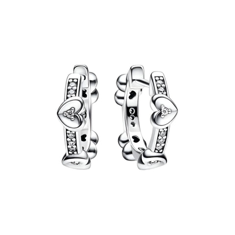 Sterling Silver Heart Huggy Hoop Earrings Crystal Accents - Sterling silver heart huggy hoop earbands with crystal accents, featuband an elegant.