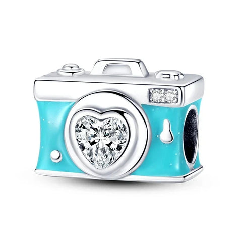 Camera With Heart Shaped Crystal Charm - Camera With Heart Shaped Crystal Charm