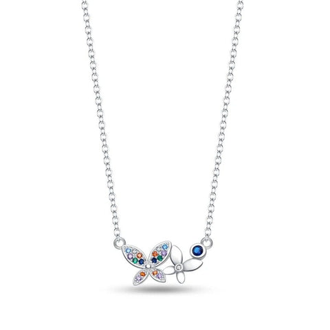 Colorful Butterfly Pendant Necklace with Sterling Silver Chain - Colorful butterfly pendant necklace with sterling silver chain.