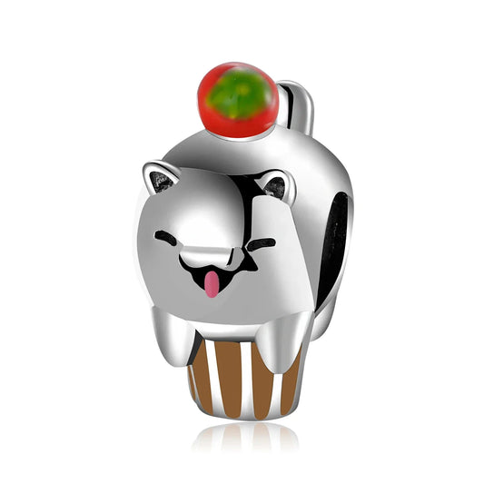 Pandora Cat Wearing Hat And Cherry On Top Charm Red Accent