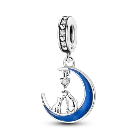 Cat & Kitten on the moon Glowing Dangle Charm - Cat & Kitten on the moon Glowing Dangle Charm