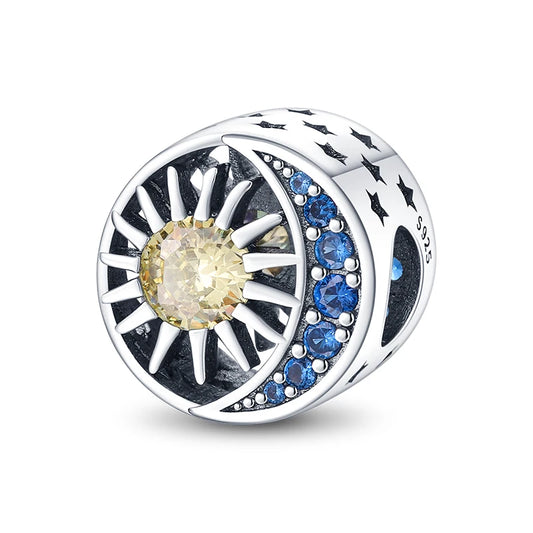 Celestial Sun & Moon Sterling Silver Charm with Zircon Accents