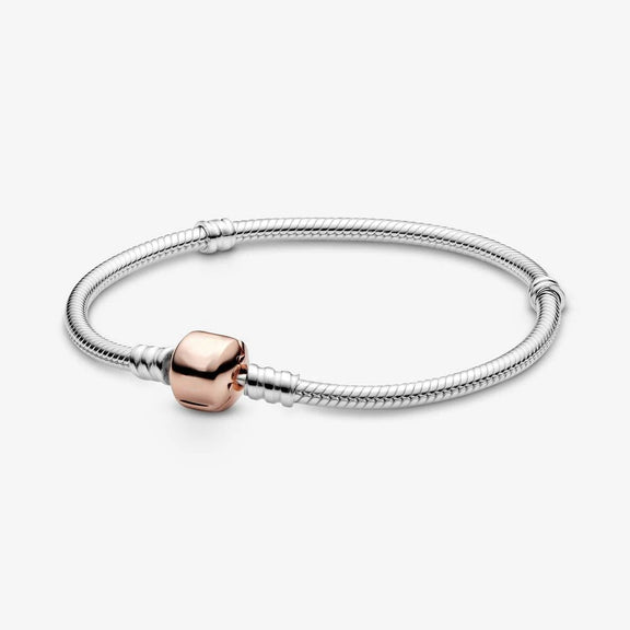 Two-Tone Rose Gold and Sterling Silver Snake Chain Charm Bracelet - Two-tone rose gold and sterling silver snake chain charm bracelet with sleek clasp