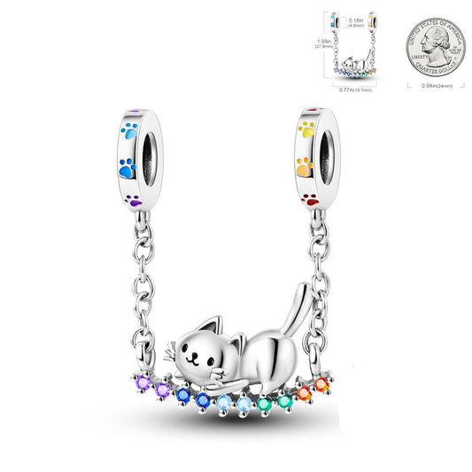 Playful Kitten Charm with Rainbow Chain