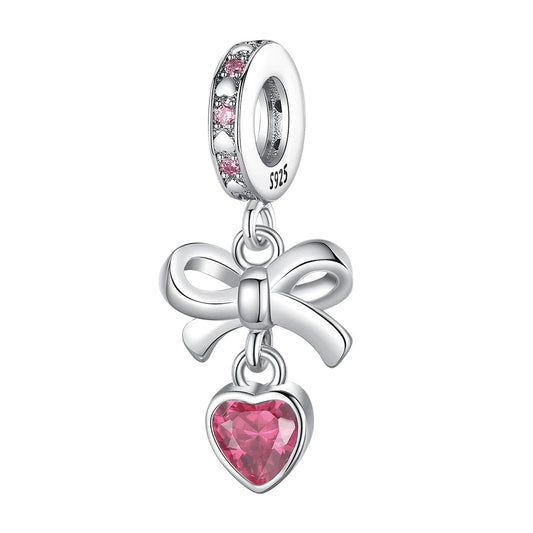 Pink Heart and Bow Charm