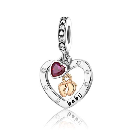 Baby Feet in Heart Charm with Crystals