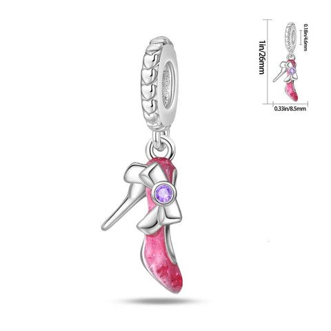 Fashionable Pink High Heel Charm with Bow and Sparkling Gem