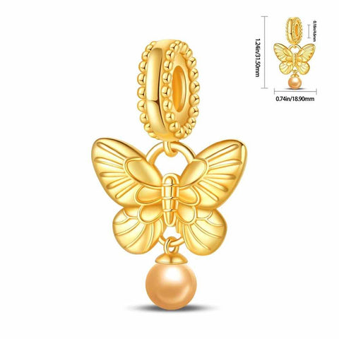 Golden Butterfly Charm with Pearl Accent - Golden Butterfly Charm with Pearl Accent