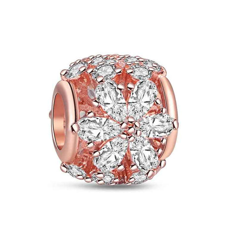 Rose Gold Double Circle Charm with Pink and Clear CZ Stones - Rose Gold Double Circle Charm with Pink and Clear CZ Stones