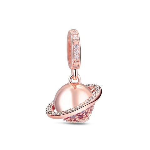 Sparkling Pink Sapphire Double Ring Charm in Rose Gold - Rose Gold Double Ring Charm with pink sapphires and crystal accents.