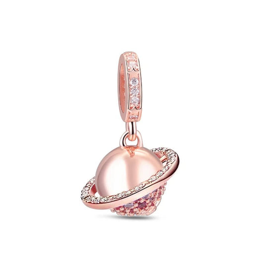 Rose Gold Double Ring Charm with pink sapphires and crystal accents.