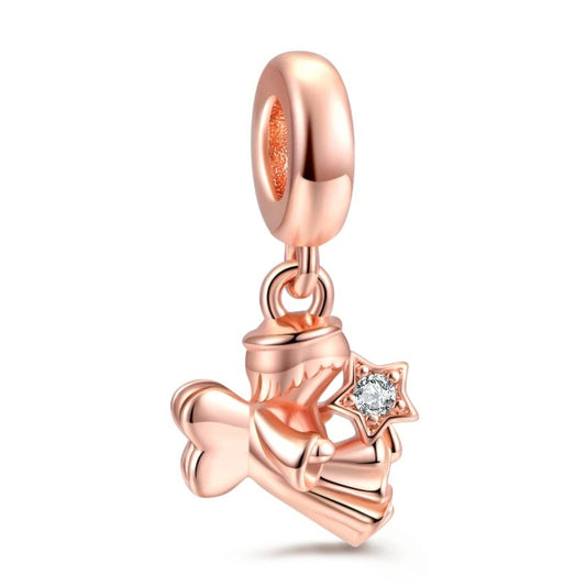 Heart charm with Best Friend inscription and Love You tag in rose gold and silver.