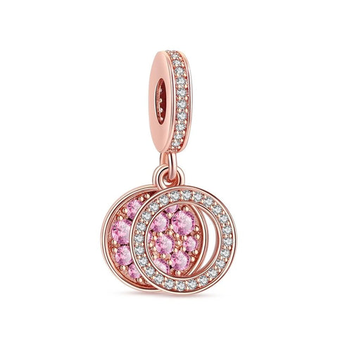 Pink Crystal Rose Gold Dangle Charm with Halo Accents - Pink Crystal Rose Gold Dangle Charm with Halo Accents