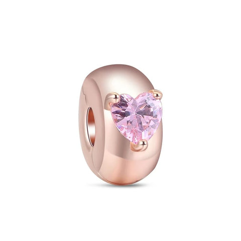 Pink Crystal Heart Charm with Halo Setting - Pink Crystal Heart Charm with Halo Setting