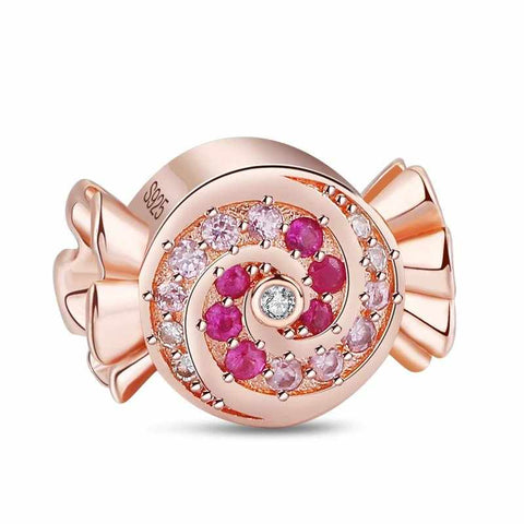 Sparkling Candy Swirl Charm with Pink Crystals - Rose gold candy swirl charm with crystals, adding a playful touch to Pandora bracelet charms gold.